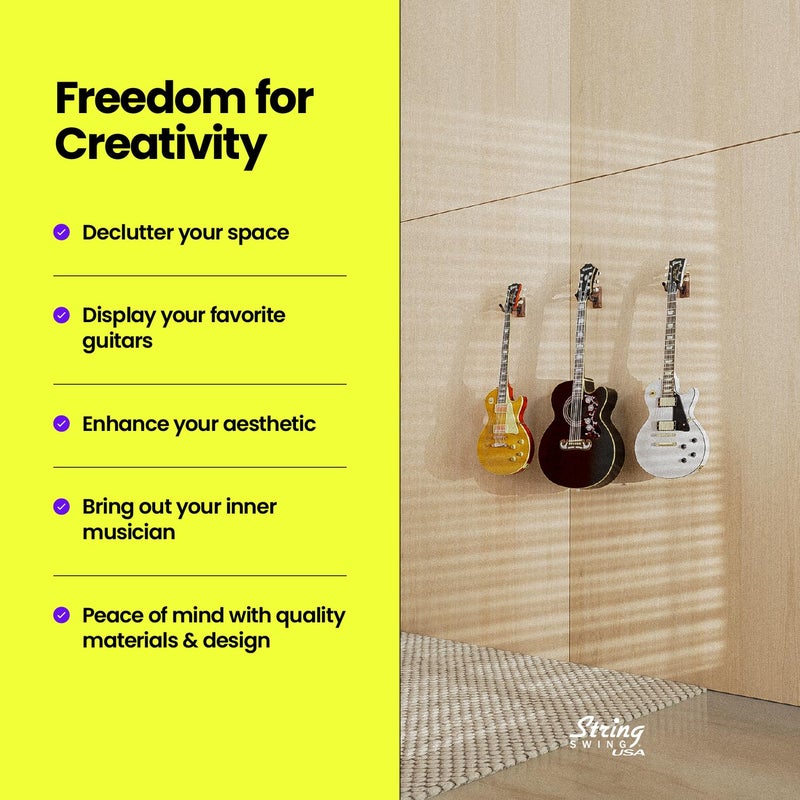 String Swing Guitar Wall Mount 3 Pack, Hangers, Holder Hook for Wall, Fits All Size Acoustic, Electric, Bass - Black Walnut Hardwood, Made in USA - Image 5